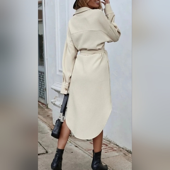 Shein Slant Pockets Curved Hem Button Up Belted Shirt Dress Size M, UK 10 - Picture 6 of 7